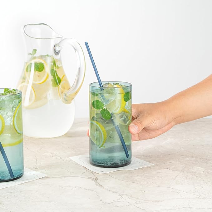 Restaurantware-Vetri 16 Ounce Tall Drinking Glasses, 6 Dishwashable Beverage Glasses - No-Lead, Elegant, Blue Glass Tumblers, Ideal For Water, Juice Beer, Cocktails, Liquor, Iced Tea, And More