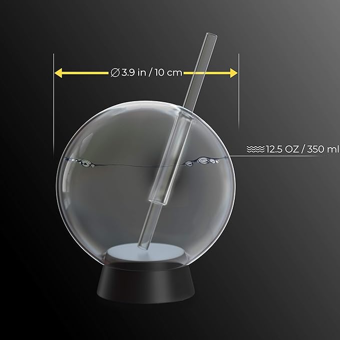 Cocktail Smoker Accessory - Smoke Infuser Cocktail Ball - 2 pcs, Cocktail Ball Glass with Glass Straw for Drink Smoker, 12 Oz (350 ml), Black