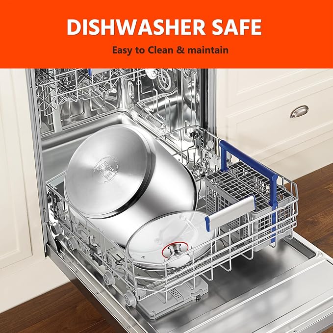 E-far 12-Quart Stock Pot, 18/10 Stainless Steel Stockpot with Lid for Cooking Simmering Soup Stew, Heavy Duty Cookware Works w/Induction, Non-toxic & Corrosion Resistant, Dishwasher Safe