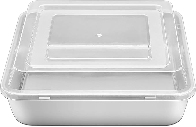 Herogo 8”x 8” Baking Pan, Stainless Steel Square Cake Pan with Lid, Cakes Brownie Lasagna Square Bakeware Set, Healthy & Dishwasher Safe