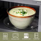 MEKY Soup Bowls, 40oz Large Deep Stoneware Cereal Bowls for Salad, Pasta, Popcorn - Dishwasher & Microwave Safe Set of 4, Elegant Stackable Porcelain Kitchen Dining Serveware, Brown