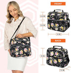 OPUX Lunch Box For Women, Insulated Large Lunch Bag Adult Work, Double Decker Lunchbox Meal Prep, Dual Compartment Leakproof Lunch Cooler, Soft Lunch Pail Tote for Girls Kids School, Floral Black 12L
