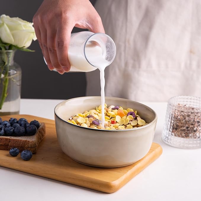 AmorArc Cereal Bowls Set of 6 for Kitchen, 26oz Stoneware Soup Bowls Set for Cereal Soup, Modern Kitchen Bowls for Meal, Dishwasher &Microwave Safe, Reactive-Color