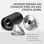 TIMEMORE Manual Coffee Grinder Foldable Handle Burr Coffee Grinder with Capacity 20g Chestnut C3S PRO Internal External Adjustable Setting, Double Bearing Positioning for Travel Camping, Home Black