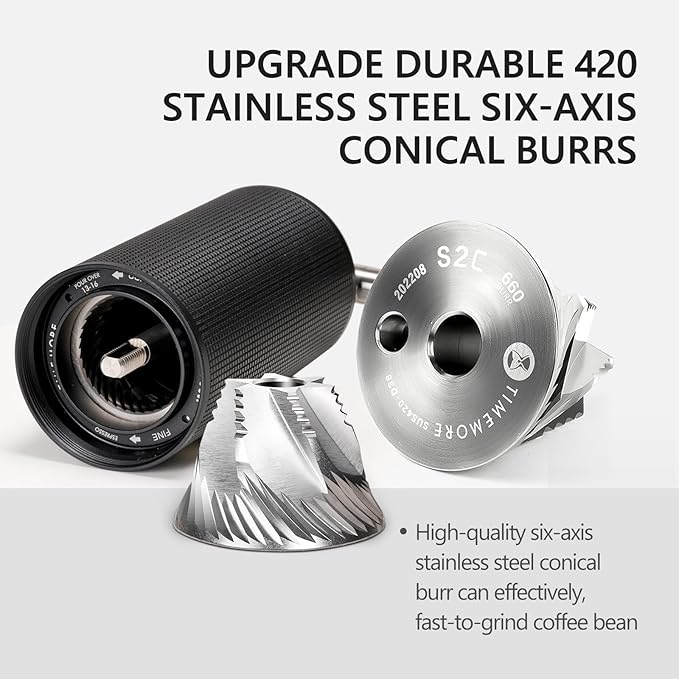 TIMEMORE Manual Coffee Grinder Foldable Handle Burr Coffee Grinder with Capacity 20g Chestnut C3S PRO Internal External Adjustable Setting, Double Bearing Positioning for Travel Camping, Home Black