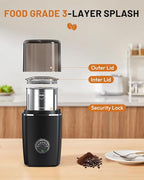 Hands-Free Blade Coffee Grinder, Cordless Coffee Mill with 5-30S Adjustable Grinding, Triple-Lock Safety & 1500mAh Rechargeable Battery with Removable Bowl, Portable for Camping, Travel, etc.