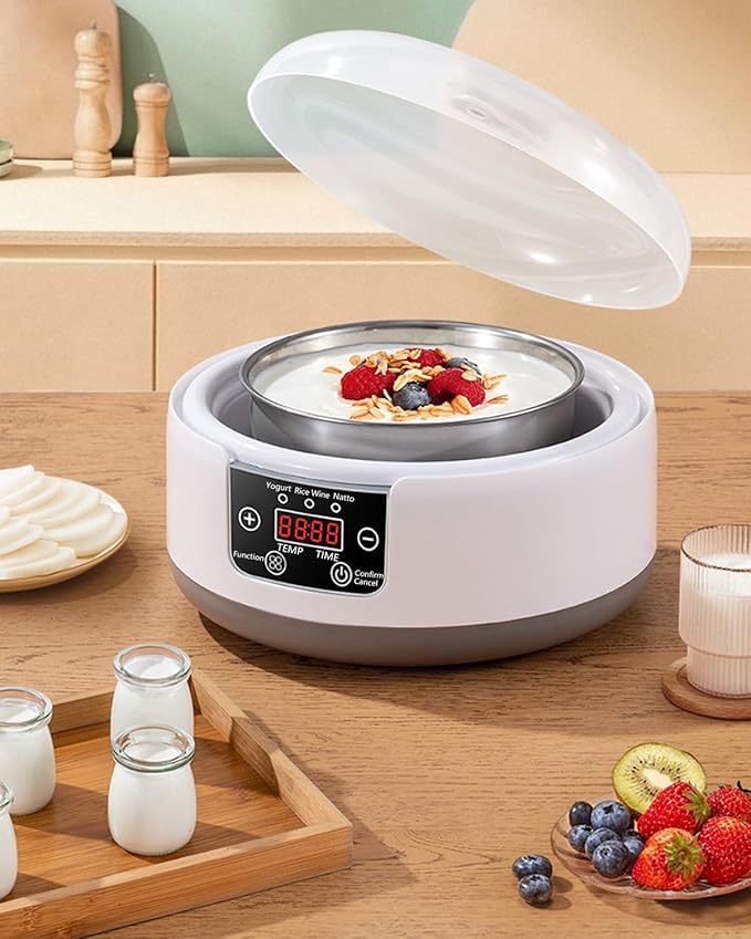 36 Hour Yogurt Maker, Automatic Digital Yoghurt Maker with Constant Temperature Control and Timer, Multifunctional Probiotic Yogurt Machine for Home Cheese, Fruit Wine (With 4 Glass Jars 42 Ozs)
