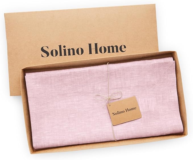Solino Home Linen Tablecloth 52 x 52 Inch - 100% Pure Linen Square Table Throw - Athena, Machine Washable Bubblegum Pink Tablecloth for Summer, Halloween