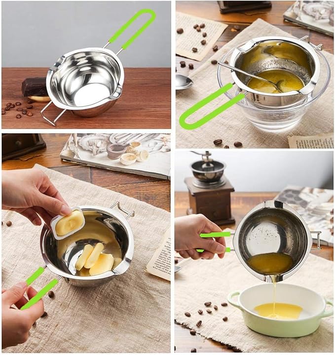 Stainless Steel Double Boiler Pot, 600ML Updated Melting Pot with Silicone Spatula for Melting Butter,Chocolate, Candy, Cheese and Caramel (green)
