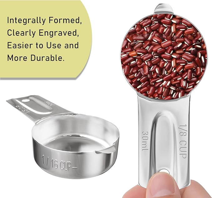 2PCS 1/8Cup (30ml, 1oz) Single Measuring Cup, Stainless Steel Measure Scoop, Metric and US Measurement, Dishwasher Safe
