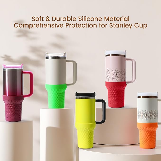 Silicone Boot for Stanley, Tall Rubber Protector Sleeve Accessories for Stanley Quencher H2.0 FlowState Tumbler 40oz / Adventure Quencher Tumbler 40oz (Neon Green)