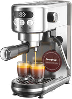 Neretva Espresso Machine 20 Bar, Super Compact Espresso Maker Stainless Steel Professional Coffee Machine Espresso with Power Steam & LED Display for Home Barista Latte and Cappuccino Maker