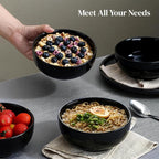 DOWAN 22 OZ Ceramic Soup Bowls & Cereal Bowls - 6" Classic Bowls Set of 4 for Soup, Cereal, Oatmeal, Fruit, Rice - Dishwasher & Microwave Safe (Black)