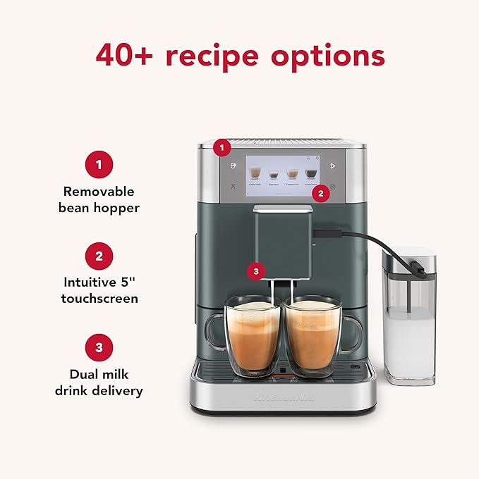 KitchenAid Fully Automatic Espresso Machine KF8 with Milk Attachment & Plant Based Milk Options, KES8558JP, Juniper