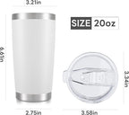 20 oz Tumbler with Lid Stainless Steel Double Wall Vacuum Insulated Tumblers Powder Coated Cups Travel Mug Keep Drinks Cold and Hot, White