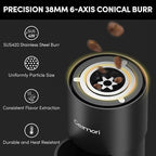Burr Coffee Grinder,Wirsh Portable Electric Grinder Geimori T38 Plus,Espresso Grinder with Conical Burr,Stepless Grind Settings from Fine to Coarse for Espresso,Drip,French Press,Home&Travel Use