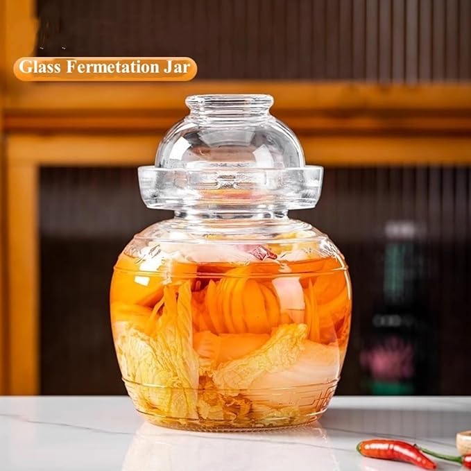 Glass Jar Fermentation Jar, Pickle Jar with Water Seal Lid, Fermentation Kit Fermenter Starter Kit for Pickles, Wine Brewing, Pickling, Kimchi, Sauerkraut, Vegetables, Kombucha 2.5L