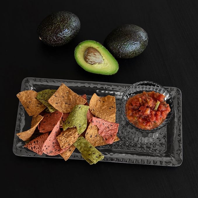 Monarch Abode Hand Hammered Metal Serving Tray, 12-Inch Dark Grey Finish – Rectangle Serving Platter, Small Serving Tray for Party, Fruit Platter, Dessert Trays, Serving Dishes, Pack of 2