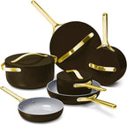 Caraway Deluxe Nonstick Ceramic Cookware Set (16 Piece) Pots, Frying Pans, Lids and Kitchen Storage - PFAS & PFOA Free - Oven Safe Ceramic Pan Set & Compatible with All Stovetops - Black