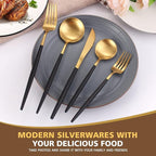 Matte Black Gold Silverware Set, Oliviola 40-Piece Stainless Steel Flatware Cutlery Set Service for 8, Satin Finish Kitchen Utensil Set, Dishwasher Safe