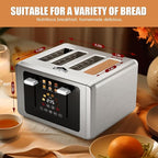 4 Slice Toaster, Touchscreen & Dual Independent Control Panel，5 Basic Functions & Digital Countdown Toasters, 6 Shade Settings＆6 Bread Types, Smart Bread Maker Mute/Screen-Off,White