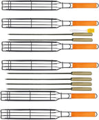 Kabob Grilling Set - 6 Non-Stick Grill Baskets & 6 Stainless Steel Skewers - Long Handle, 15.5 Inch, Steel