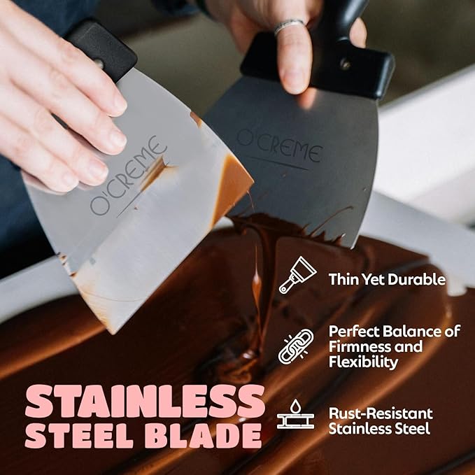 O'Creme Coating Spatula for Chocolate - Stainless Steel Chocolate Thermostat Spatula Dough Scraper (7.9 x 3.9 inch) – Heavy-Duty & Multipurpose Baking Tool, Cake Leveler, Icing Smoother