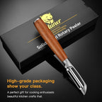 Premium I Type 304 Stainless Steel Multifunctional Kitchen Peeler Real Wood Handle Ultra Sharp Blade Vegetable Potato Apple(Boluoge)