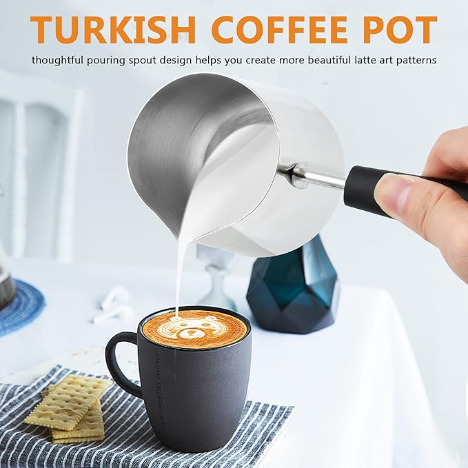 Set of 2 Milk Warmer Pot, 11.83 oz/30.43 oz Turkish Coffee Pot, Stainless Steel Butter Warmer with Pouring Spout, Butter Warmer Pot for Making Coffee, Butter, Milk and Chocolate