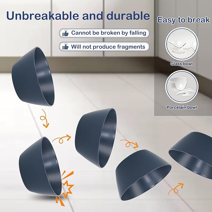 Supernal 12PCS Blue Wheat Straw Bowls - Durable Reusable Soup & Cereal Bowls, Hard Plastic Dinnerware with Smooth Edges,Disposable Plastic Bowls for Catering,Hot Food,Salad (Lightweight & Unbreakable)