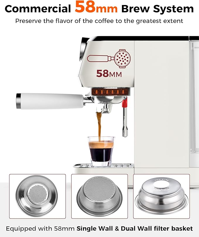 Tuni E2 58mm Espresso Machine - Dual Boiler (Immediate Milk Frothing) | PID NTC Temp Control | 20 Bar ULKA Pump | Stainless Steel Semi-Automatic Coffee Maker | Gift for Coffee Lovers