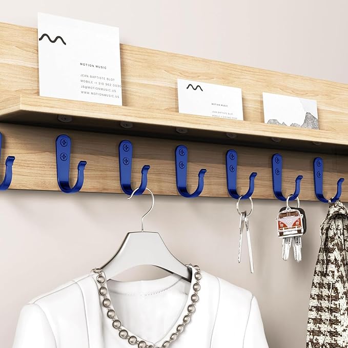 20PCS Wall Hooks for hanging, Metal Wall Hooks for Coats, Coat hooks for Wall, Heavy Duty Single Prong Wall Hooks With 40 Pieces Screws for Hanging Coats，Towel，Backpack，Hat, Dog Leashes (Blue)