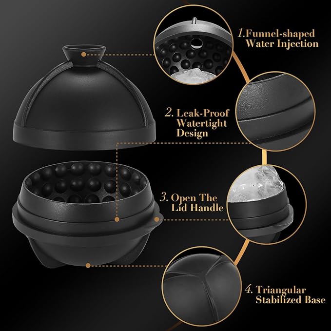 Novelty Golf Ball Ice Maker Mold Set of 2, Funny Golf Gifts for Men Golfers, Golf Accessories for Men, 2.5" Large Sphere Round Whiskey Ice Cube Molds for Bourbon, Cocktails