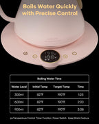 Cocinare FLOW B9 Gooseneck Electric Kettle, Precise Temperature Control for Pour-Over Coffee & Tea Brewing, Stainless Steel Interior, Rapid Heating for Boiling Water 1500W/0.9L (Munch Pink)