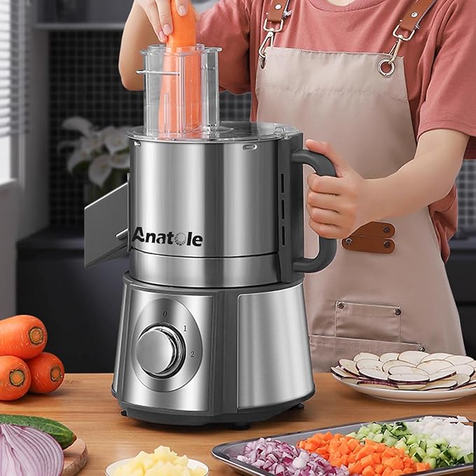 Anatole Electric Vegetable Dicer Slicer Shredder 5 in 1 Commercial Food Processor 16-Cup 300W Stainless Steel Veggie Chopper Heavy Duty with 5 Blades Auto Discharge for Potato Onion Carrot