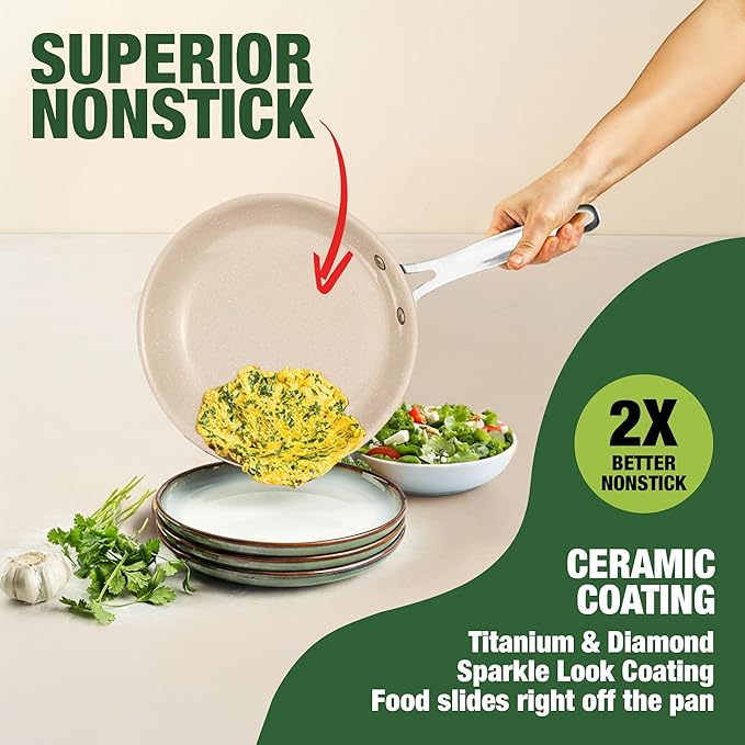 Granitestone Ceraluxe 20 Pc Ceramic Cookware Set Nonstick, Complete Pots and Pans Set Non Stick for Kitchen with Bakeware, Utensils & Steamer, Non Toxic Made Without PFOA PFOS, Oven & Dishwasher Safe