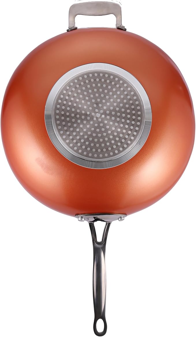 MasterPan Copper tone 12-inch Ceramic Non-stick Wok with Lid