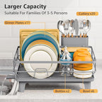 Dish Drying Rack for Kitchen Counter, Space-Saving Dish Rack, Multifunctional Dish Drainer Rack, Sink Kitchen Dishes Strainer, Dryer Rack with Drain Board, and Cutlery Holder,Small Size Gray