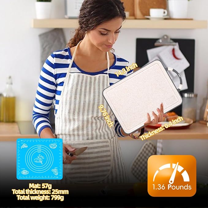 Titanium Cutting Board – Double Sided Chopping Boards for Kitchen with Juice Groove, Pure Titanium and Wheat Straw PP, Easy Clean Surface, Ideal for Meat Vegetables & Family Cooking 14" x 10"