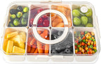 LUXEAR Divided Serving Tray with Lid and Handle Snack Box Charcuterie Container Dishwasher Safe 8 Compartment Snack Platters Portable Clear Organizer for Fruits, Candy, Snacks, Picnic, Travel