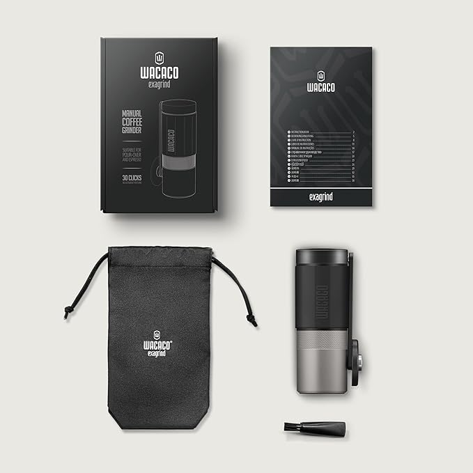 WACACO Exagrind, Manual Coffee Grinder, Stainless Steel Conical Burr, High Precision Adjustable Coffee Bean Grinder with Hand Crank, Handheld Portable Grinder for Espresso, Pour-over, Camping, Travel