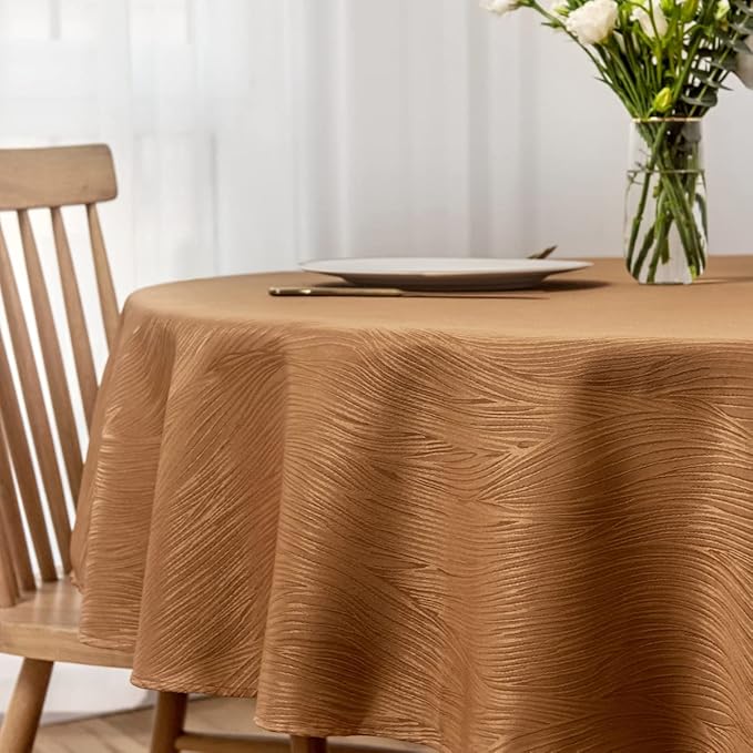 maxmill Fall Round Tablecloth Swirl Design Spillproof Wrinkle Free Heavy Weight Soft Table Cloth Decorative Fabric Tabletop for Harvest Celebration Thanksgiving Dinner Round 90 Inch, Fall Leaf