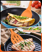 Pack of 2 Silicone Spatula, Non Stick Cooking Utensil Set, Wooden Handle Kitchen Turner for Baking Mixing Grilling Serving Food Heat Resistant (ORANGE)