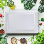 Embossed effectSet of 2 melamine rectangular serving trays/platters - White (2)