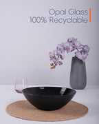 54 OZ Salad Bowl Set of 2, Opal Glass 9.5 inch Serving Dishes for Salad, Fruit, Kitchen Microwave & Dishwasher Safe, Black