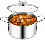 4QT Stock Pot with Lid, Homikit 18/10 Tri-Ply Stainless Steel Cookware Stockpot, Induction Cooking Pot Compatible with All Stove for Soup Pasta Steaming and Stewing, Dishwasher Safe