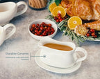 Kook Gravy Boat & Saucer, 17 oz, Ceramic Serving Dish, Dispenser with Tray for Sauces, Dressings and Creamer, Large Handle, Microwave and Dishwasher Safe, White (Classic Gravy Boat)