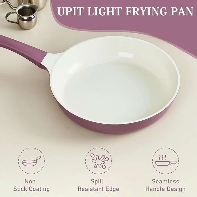 UPIT Non Stick Ceramic Frying Pan Skillet | Scratch-Resistant PFOA & PFOS Free Non Toxic Pan for Cooking | Compatible with Induction, Gas & Electric Stovetops (8 IN)