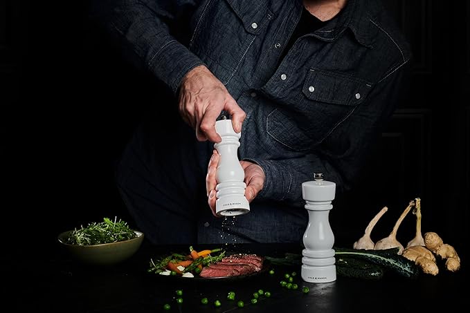 Cole & Mason London Refillable Spice Mill - Kitchen & Home Accessory - Table Black Pepper Grinder - Pepper Mill with Carbon Steel Mechanism - 7", White Gloss