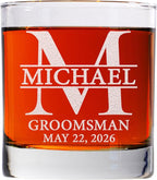Single, Personalized Whiskey Glass For Groomsman Gifts, Best Man, Groom, 11oz Old Fashioned Custom Monogrammed Whiskey Glass